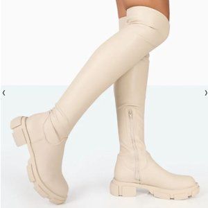Public Desire Over The Knee Chunky Sole Boots (Bone)